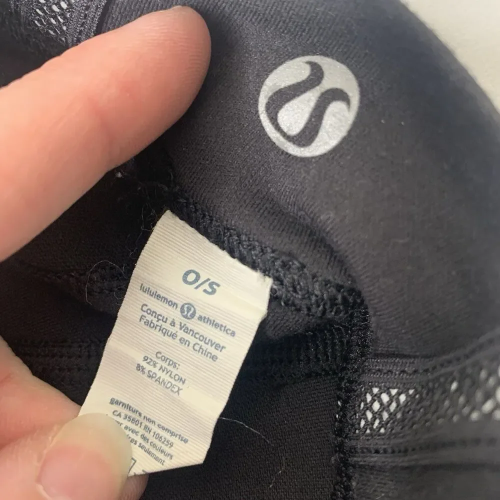 Lululemon Hat Skull Cap Black Reflective Ponytail Brisk Run Toque Beanie Sz OS